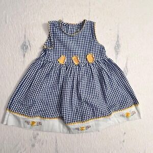 Youngland‎ Baby Dress 24M Blue Gingham Sunflower Embroidered Sleeveless Vintage
